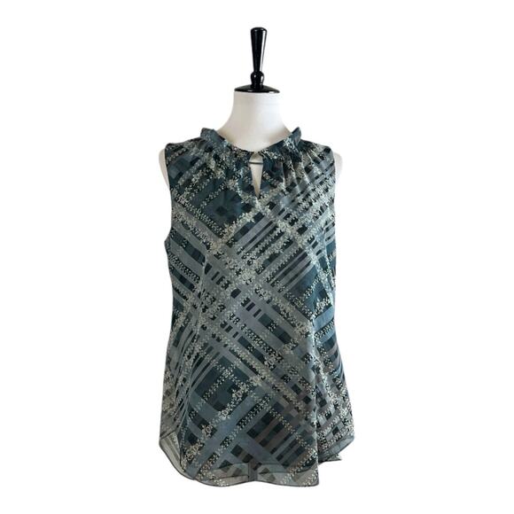 Cabi Blouse Sleeveless Keyhole Neck Tie Back Chiffon Gray Women’s Size Medium - Picture 1 of 12
